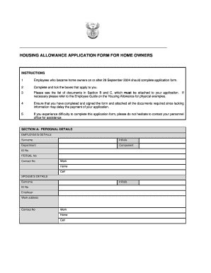 Housing Allowance Application Form for Home Owners