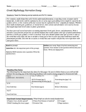 Greek Mythology Narrative Essay Assignment