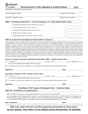 Pennsylvania E-File Signature Authorization Form 2015