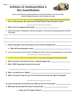 Articles of Confederation and Constitution Worksheet