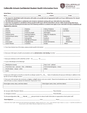 Confidential Student Health Information Form