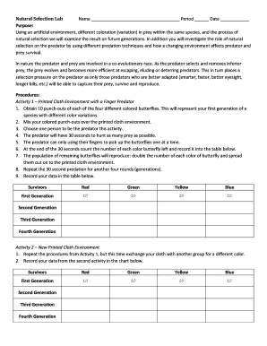 Natural Selection Lab Form