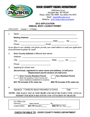 Door County Annual Boat Launch Permit Application
