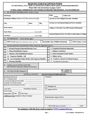 Louisiana TOPS Exception Request Form