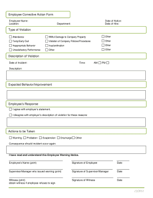 Employee Corrective Action Form