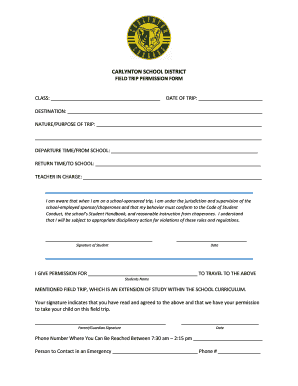 Carlynton School District Field Trip Permission Form