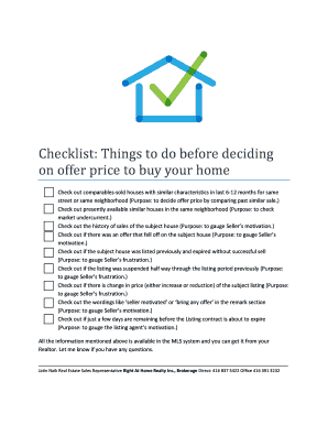 Checklist Things to do before deciding on offer price to