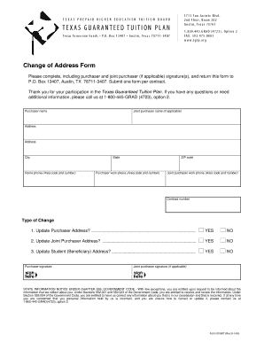 Texas Guaranteed Tuition Plan Change of Address Form