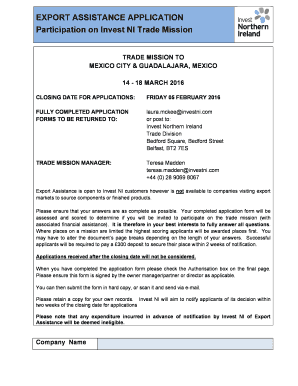 Export Assistance Application