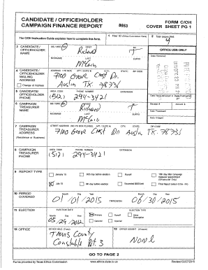Texas Campaign Finance Report Cover Sheet
