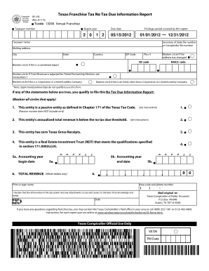Texas Franchise Tax No Tax Due Information Report