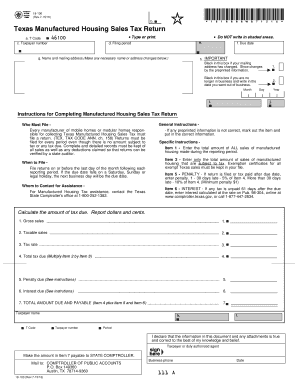 Texas Manufactured Housing Sales Tax Return