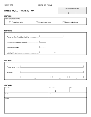 Texas Payee Hold Transaction Form