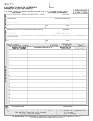 Texas Coin-Operated Machine Tax Permit Ownership Transfer Statement