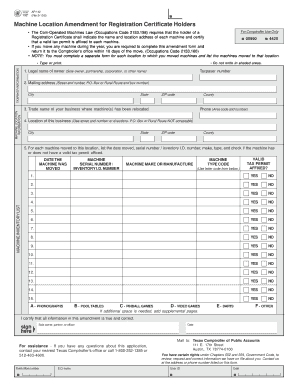 Machine Location Amendment Form