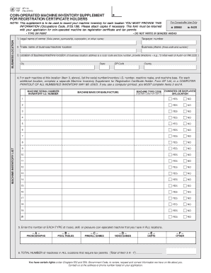 Coin-Operated Machine Inventory Supplement