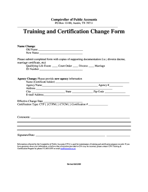 Texas Training and Certification Change Form
