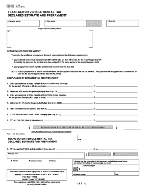 Texas Motor Vehicle Rental Tax Declared Estimate and Prepayment