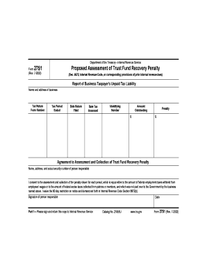 Form 2751 Proposed Assessment of Trust Fund Recovery Penalty