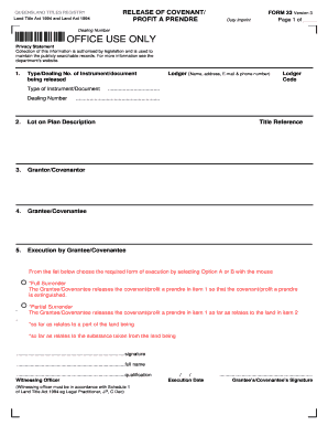 Queensland Release of Covenant Form 33