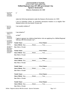Australia Skilled Regional 489 Visa Sponsor Declaration