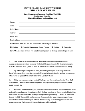 US Bankruptcy Court Registration Form