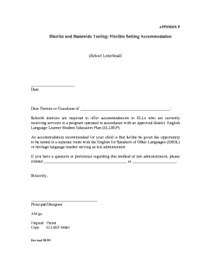 School Testing Accommodation Letter