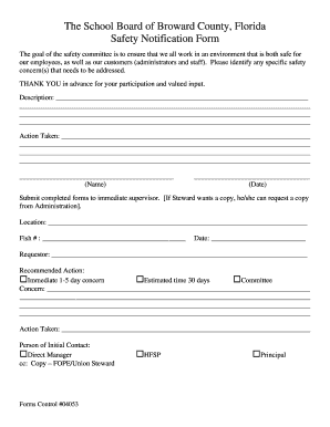 Broward County Safety Notification Form