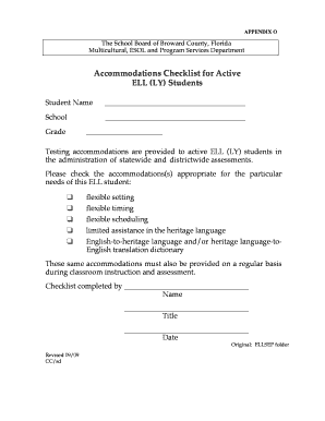 Accommodations Checklist for ELL Students