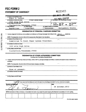 FEC Form 2 Statement of Candidacy