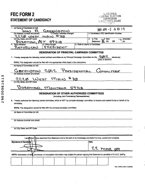FEC Form 2 Statement of Candidacy