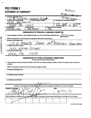 FEC Form 2 Statement of Candidacy