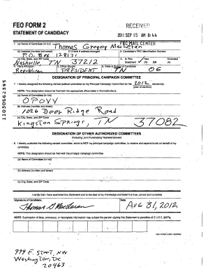 FEC Form 2 Statement of Candidacy
