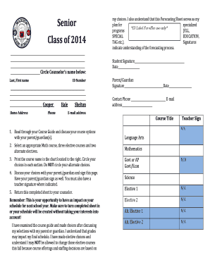 Senior Course Forecasting Sheet