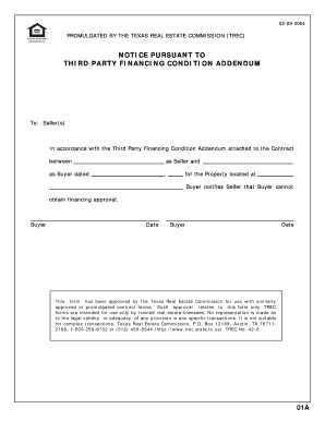 Third Party Financing Condition Addendum