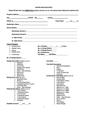 Austin Area MLS Property Listing Form