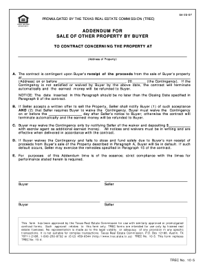 Texas Real Estate Sale Contingency Addendum