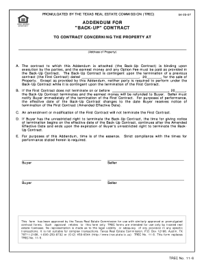 Texas Equal Housing Addendum for Back-Up Contract
