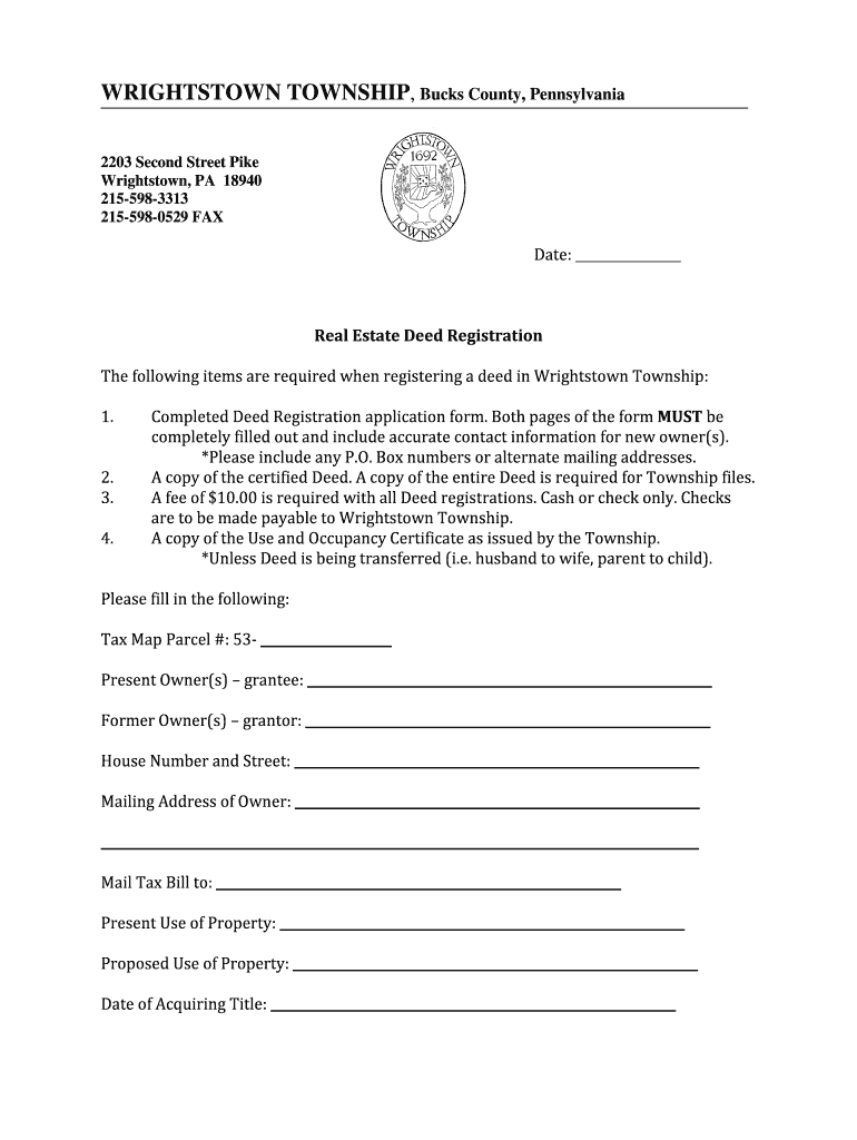 Fillable Online wrightstownpa Deed Registration Requirements