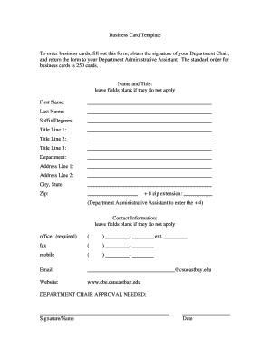 Business Card Order Form
