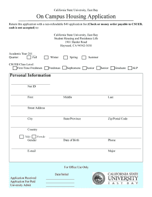 California State University East Bay On Campus Housing Application
