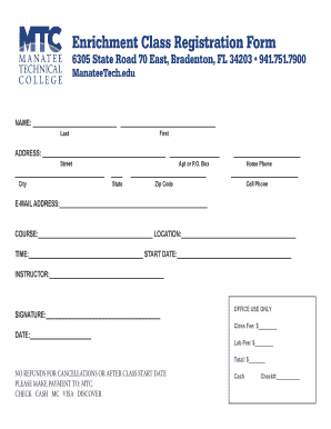 Enrichment Class Registration Form