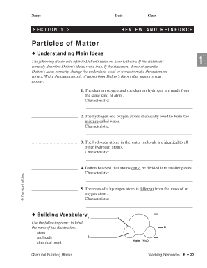 Dalton's Atomic Theory Review Worksheet