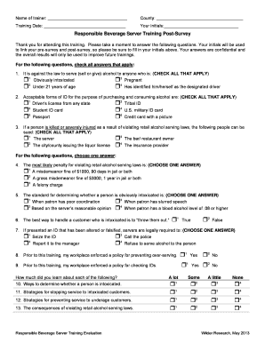 Training feedback form - Responsible Beverage Server Training Post-Survey - evaluatod