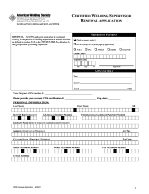Certified Welding Supervisor Renewal Application