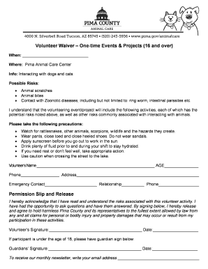 Volunteer Waiver for Animal Care