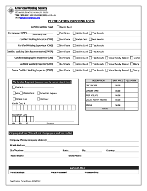 AWS Certification Order Form
