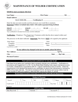 Maintenance of Welder Certification Form