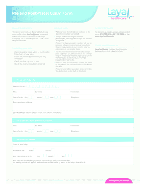 Pre and Post-Natal Claim Form