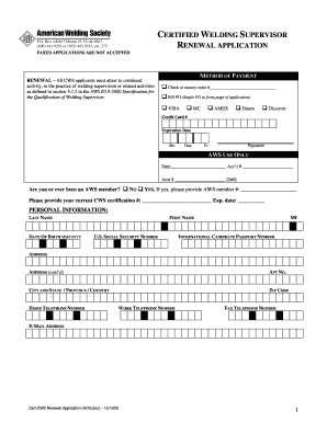 Certified Welding Supervisor Renewal Application